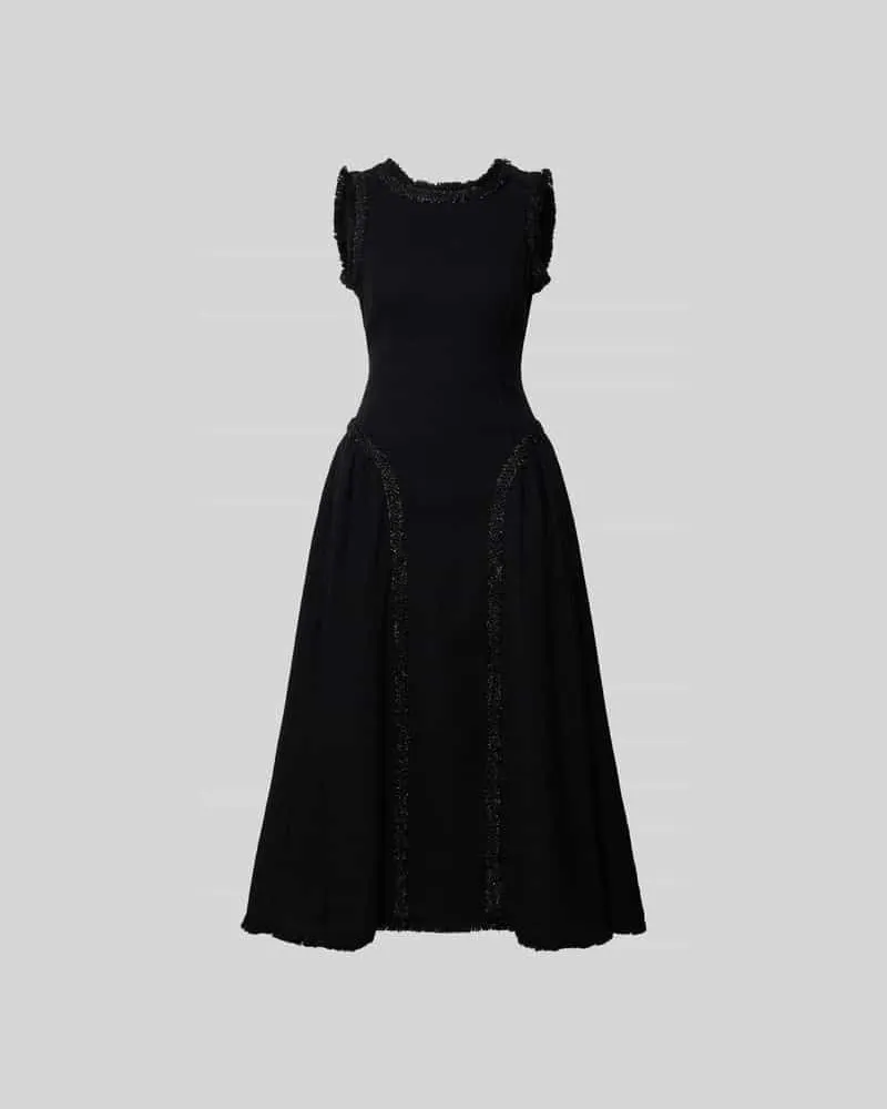 Self-Portrait Midikleid mit Bouclé-Optik Black
