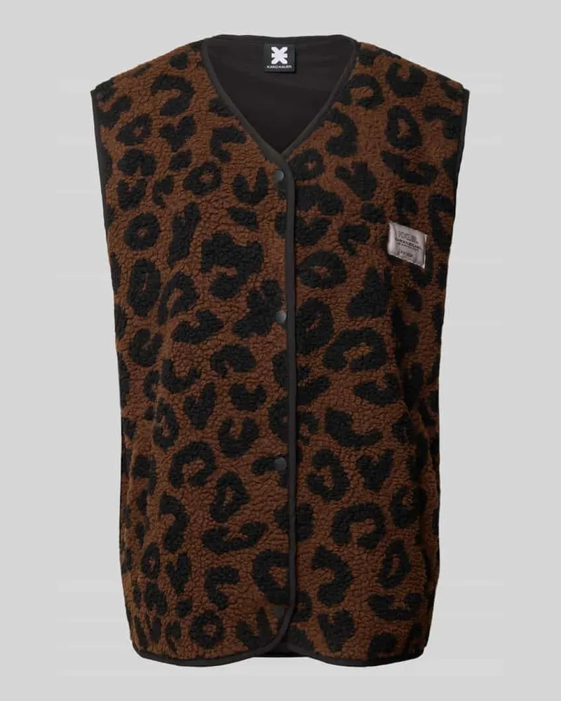 Karo Kauer Regular Fit Fleeceweste im Allover-Look mit Label-Detail Mittelbraun