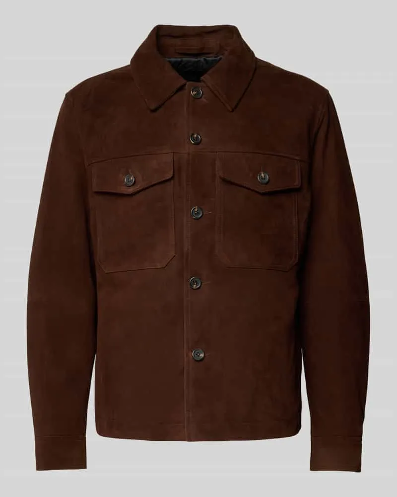 Selected Homme Regular fit Lederjacke in Velours-Optik Modell 'THOM SUEDE Schoko