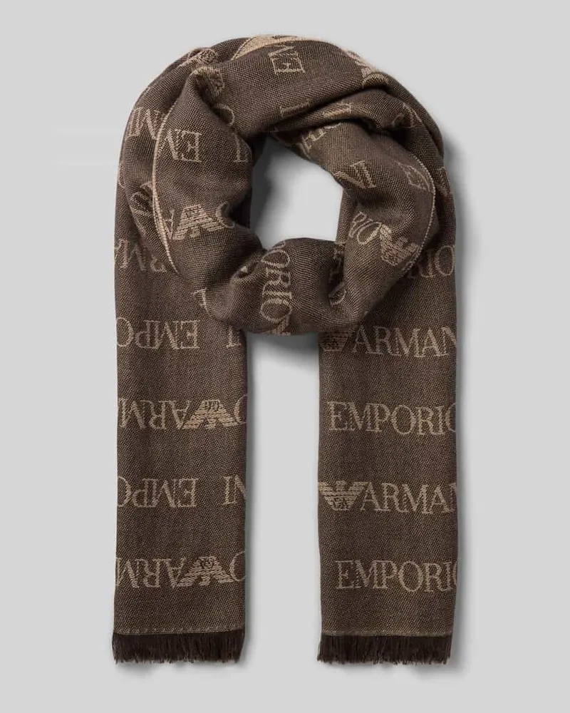 Emporio Armani Schal mit Logo-Muster und Fransen Taupe