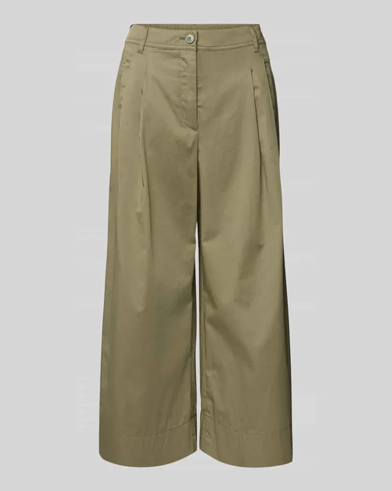 Marc Cain Wide Leg Bundfaltenhose mit verkürztem Schnitt Oliv
