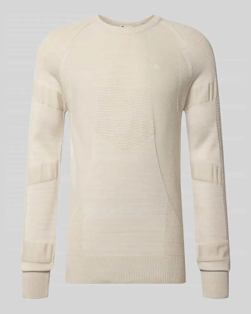 G-STAR RAW Strickpullover mit Logo-Stitching und Rundhalsausschnitt Offwhite