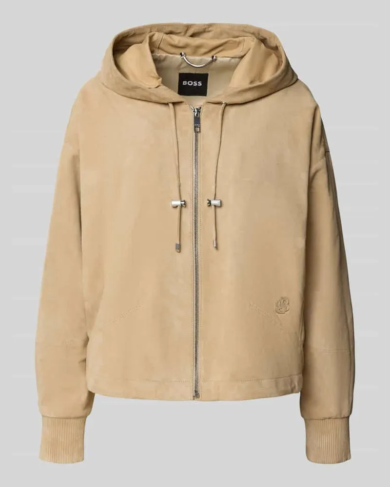 HUGO BOSS Regular Fit Lederjacke aus feinem Schafsvelours Modell 'SALASA Beige
