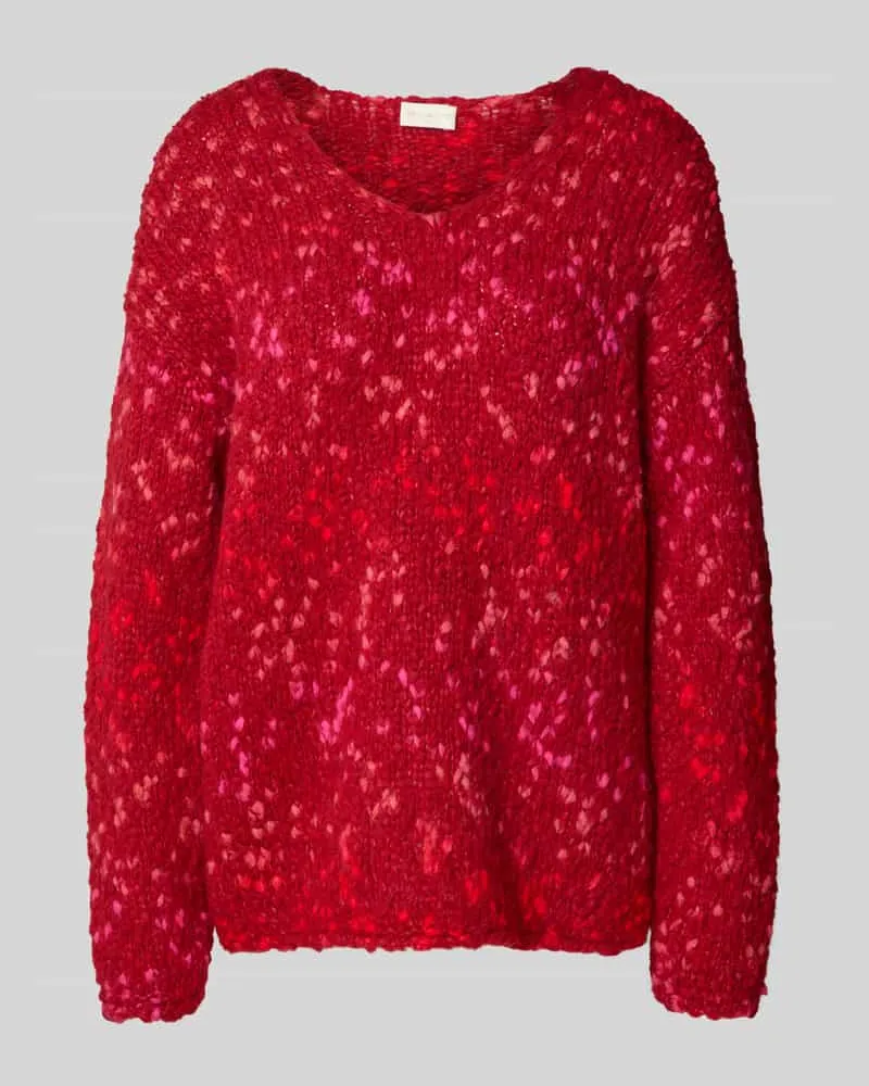 Milano Italy Strickpullover mit V-Ausschnitt und überschnittenen Schultern Hellrot
