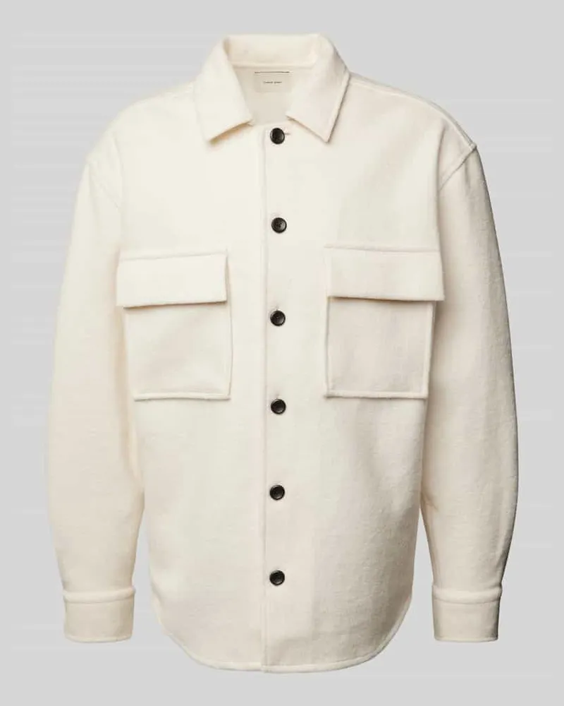 Calvin Klein Hemdjacke mit Woll-Anteil und Pattentaschen Offwhite