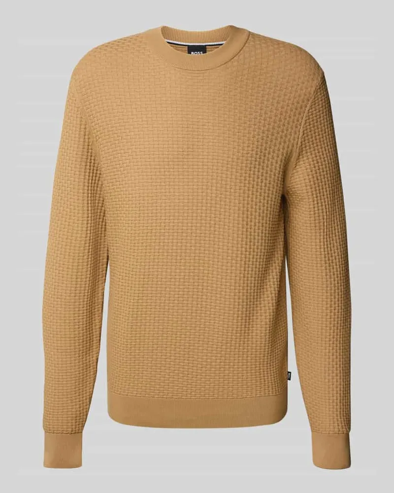 HUGO BOSS Regular Fit Strickpullover aus reiner Baumwolle Beige