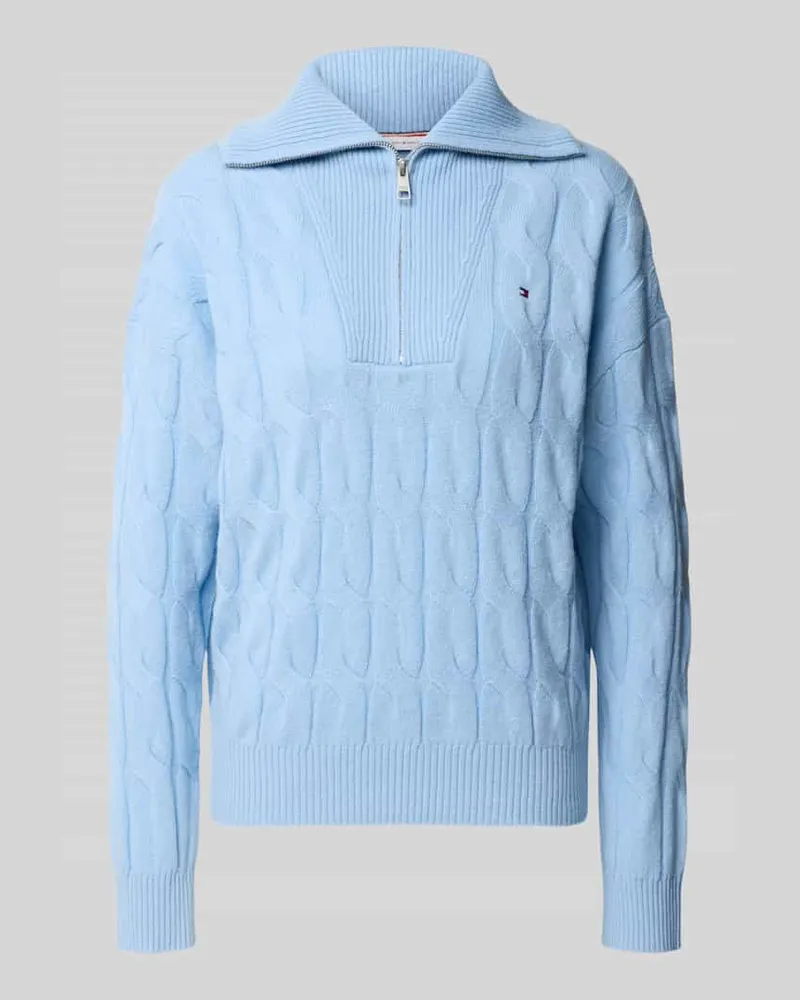 Tommy Hilfiger Relaxed Fit Troyer aus reiner Wolle Hellblau