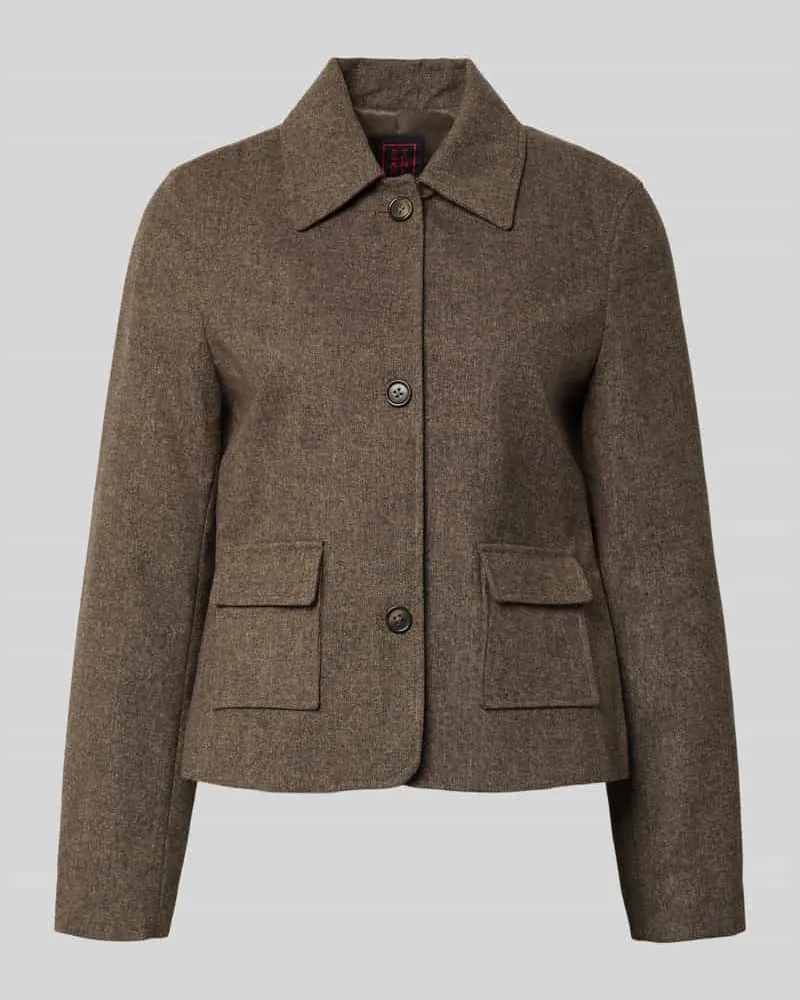 Stefanel Regular Fit Blazer mit aufgesetzten Taschen Dunkelbraun