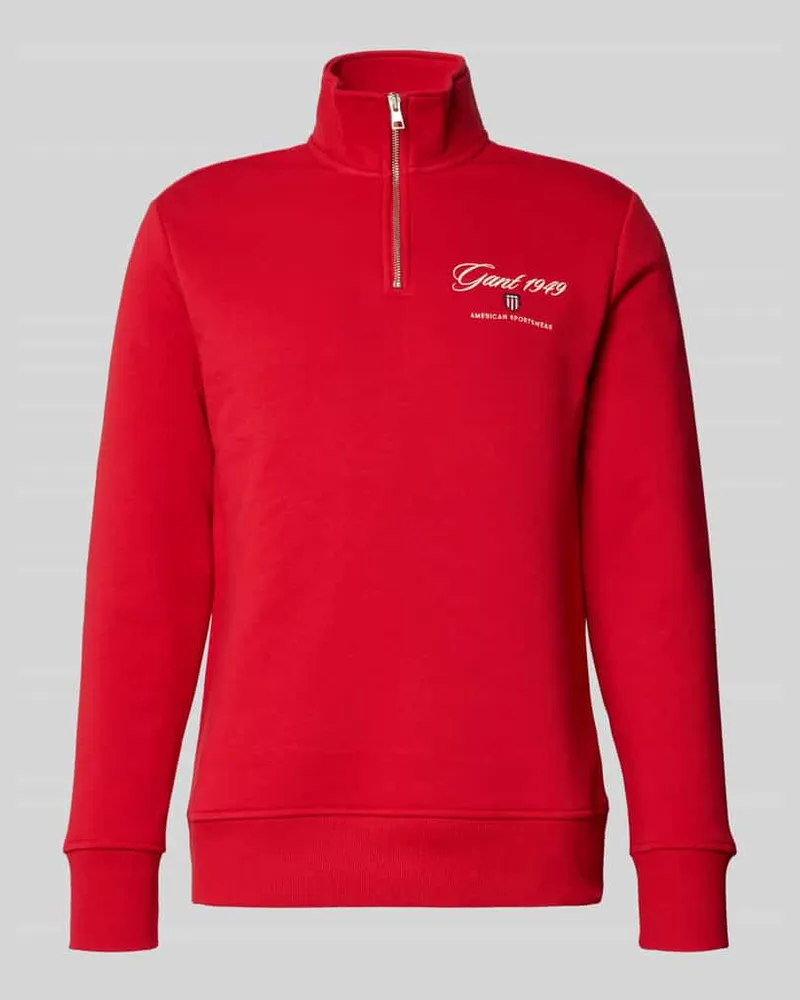 Gant Sweatshirt mit Stehkragen und Reißverschluss Rot