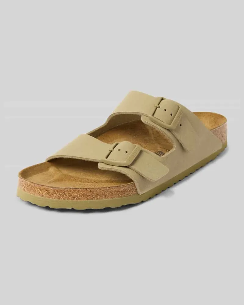 Birkenstock Slides aus Leder mit Dornschließe Modell 'Arizona Khaki