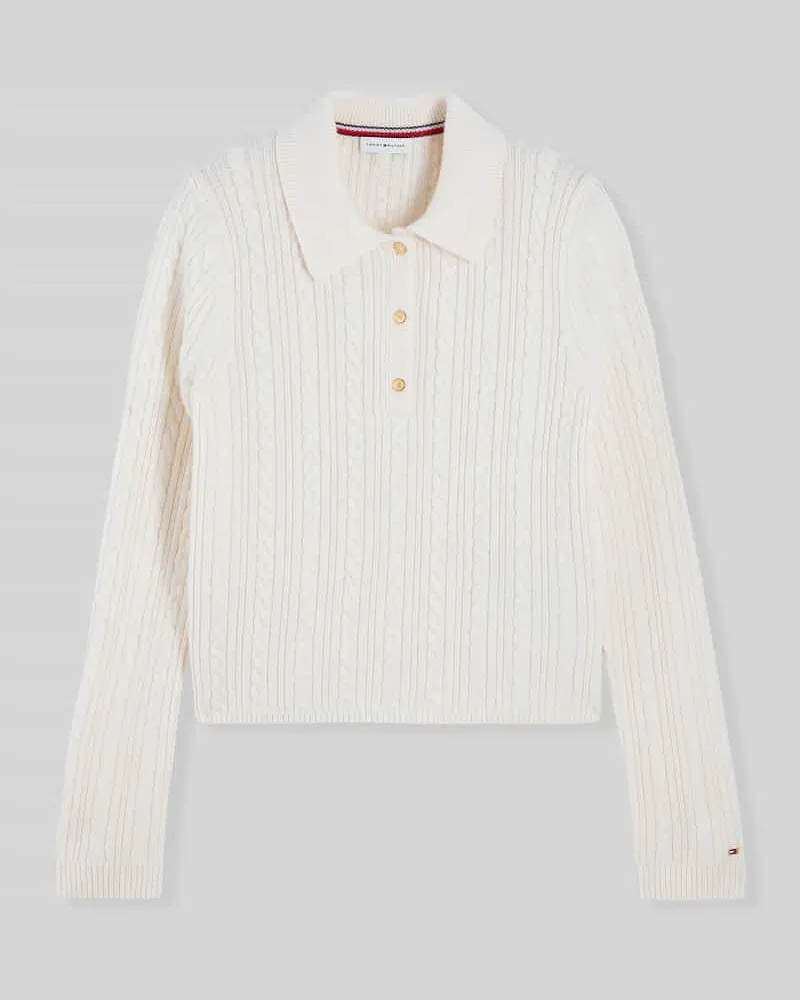 Tommy Hilfiger Poloshirt aus Woll-Mix mit Seide-Anteil Offwhite