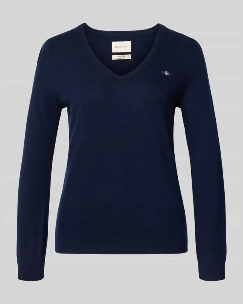 Gant Strickpullover aus Lammwoll-Mix mit V-Ausschnitt Marine