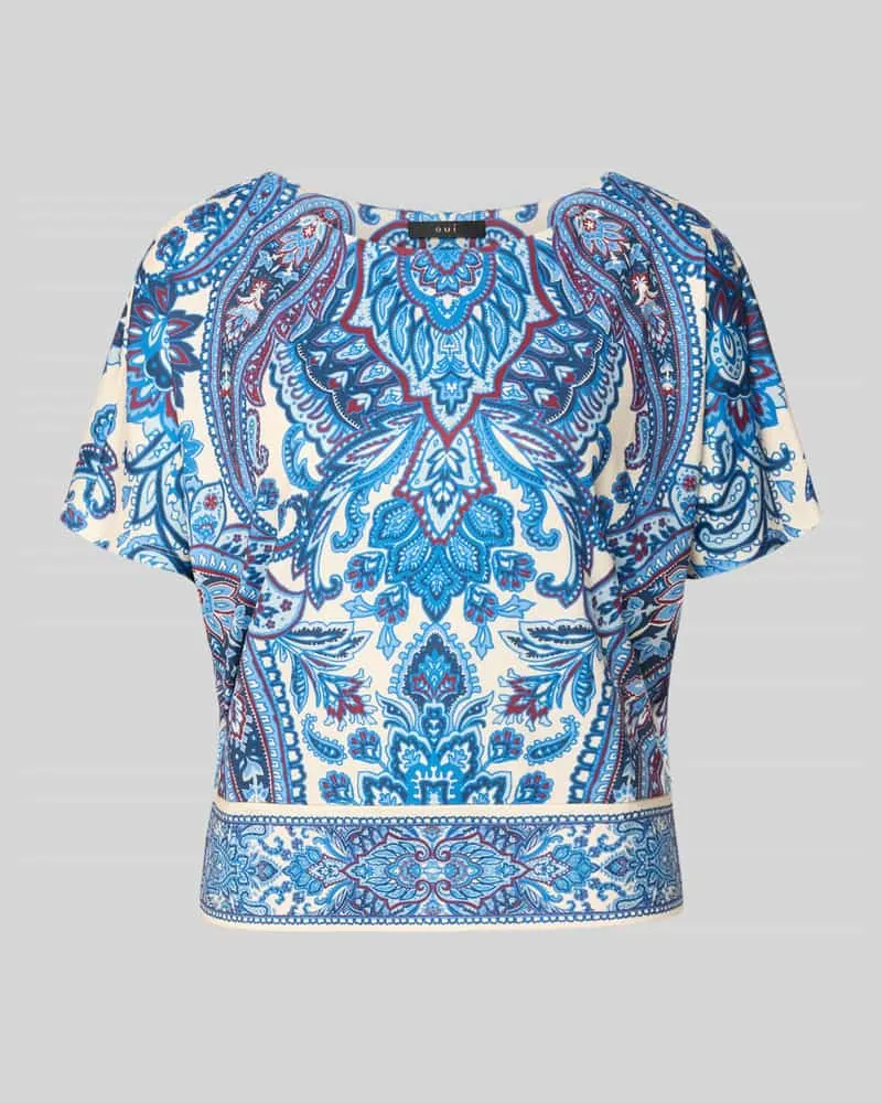 Oui  T-Shirt mit Allover-Look Bleu