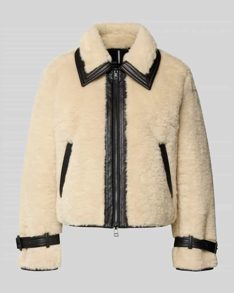 Marc Cain Regular Fit Jacke mit Kunstfellbesatz Ecru