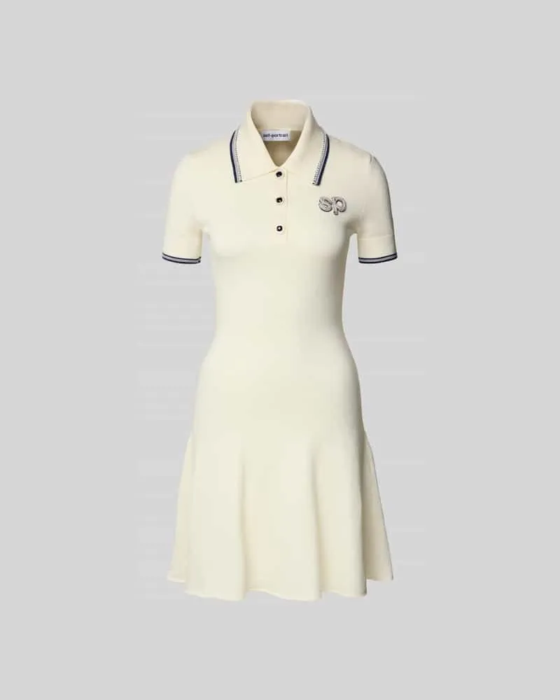 Self-Portrait Knielanges Kleid mit Polokragen Ecru