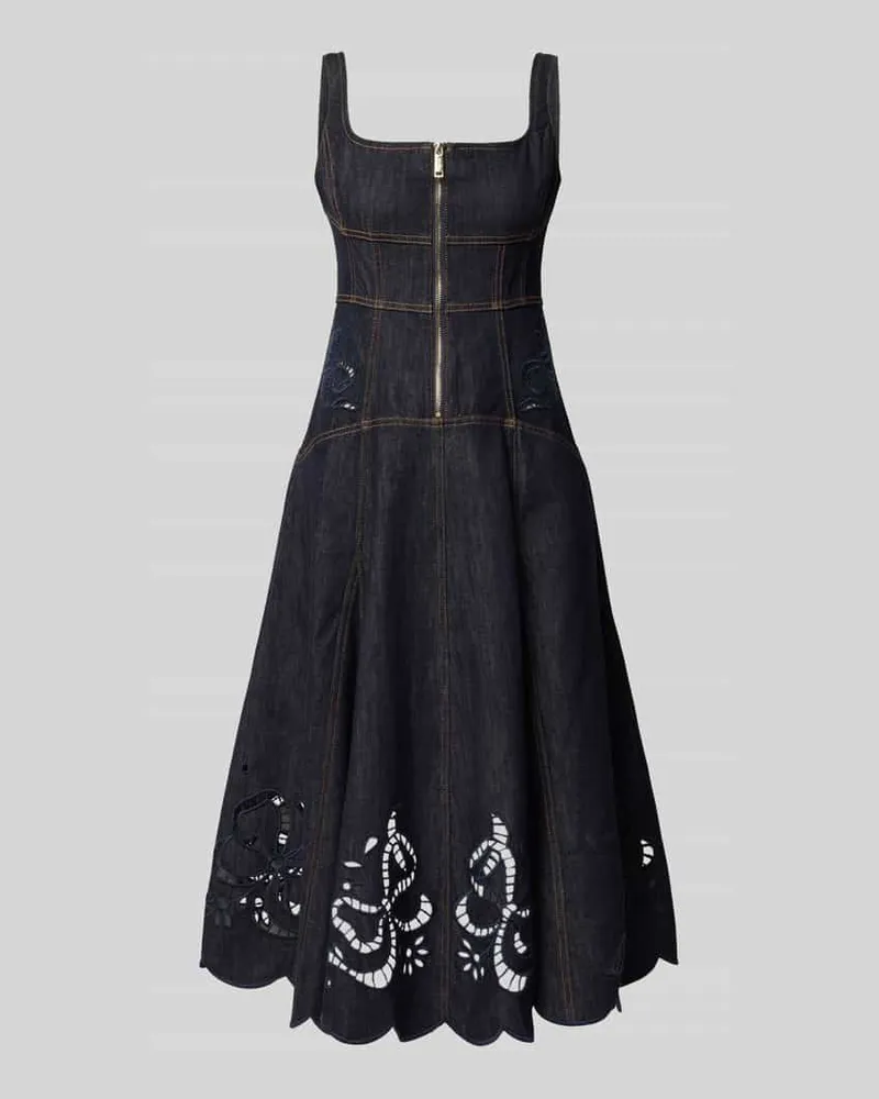 Self-Portrait Knielanges Kleid in Denim-Optik Blau