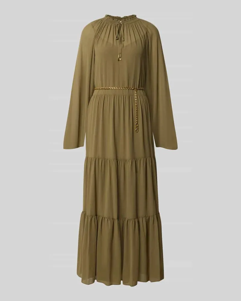 Michael Kors Maxikleid im Stufen-Look mit Gürtel Oliv