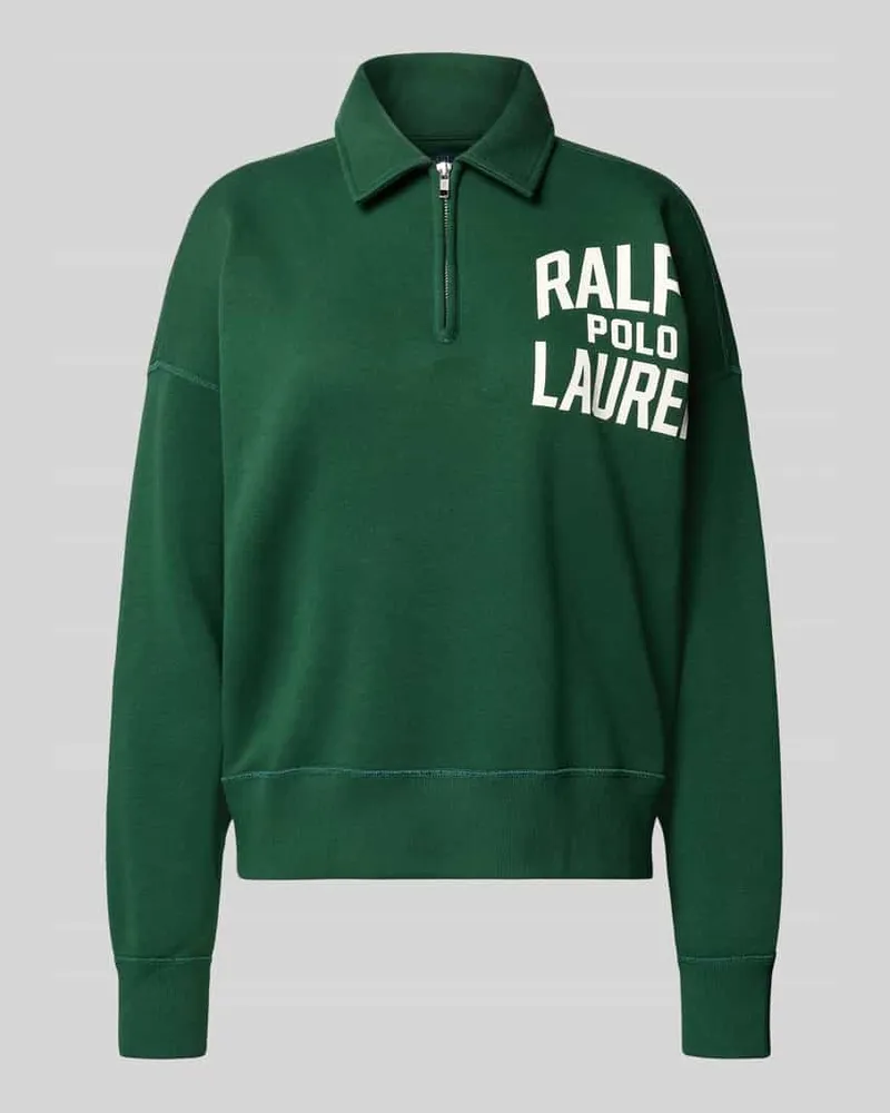 Ralph Lauren Sweatshirt mit Label-Print und Reißverschluss Dunkelgruen