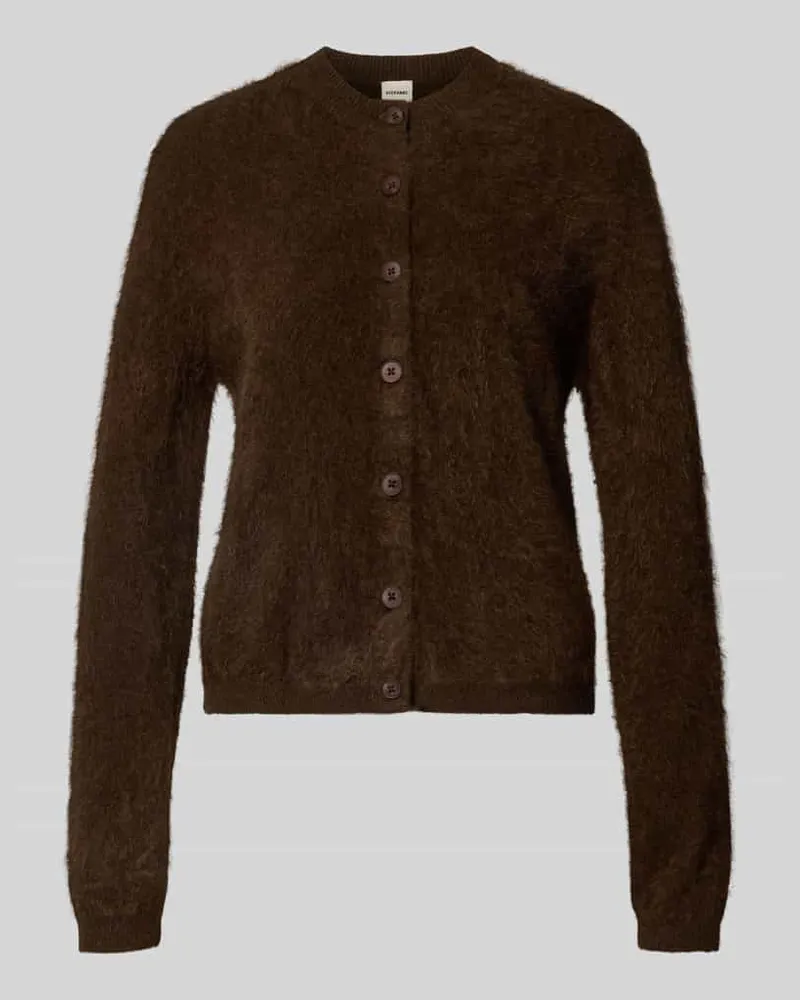 Stefanel Regular Fit Strickjacke aus reinem Kaschmir mit Rippbündchen Mittelbraun