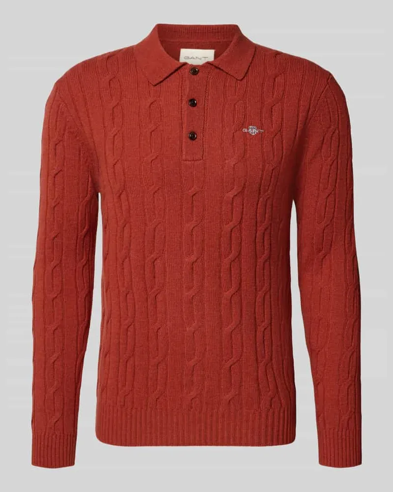 Gant Slim Fit Longsleeve aus reiner Wolle Modell 'Cable Rostrot