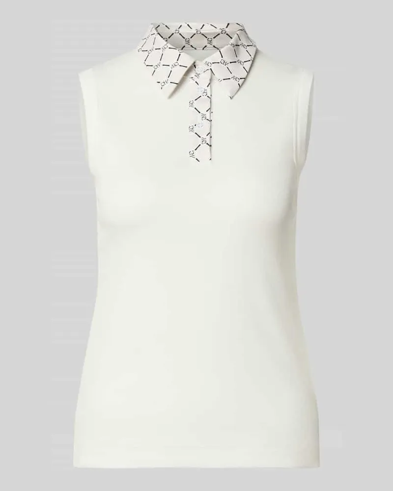 Marc Cain Top mit Polokragen und Logo-Muster Offwhite