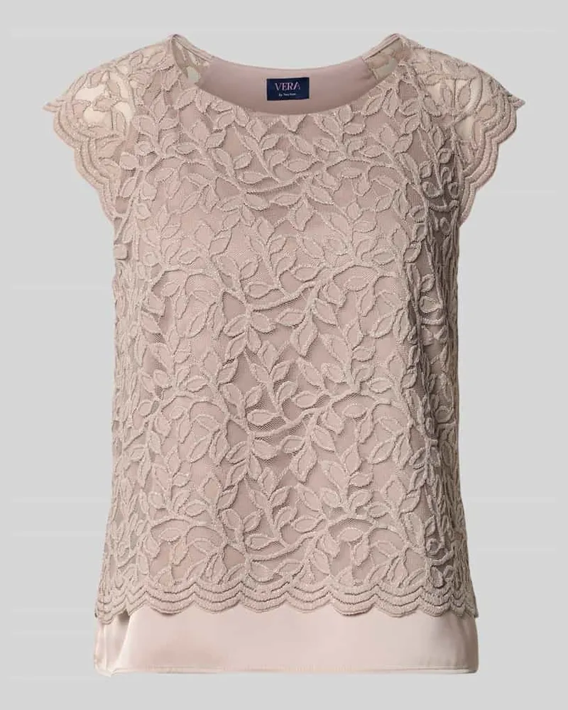 Vera Mont Blusenshirt aus Spitze mit Rundhalsausschnitt Taupe