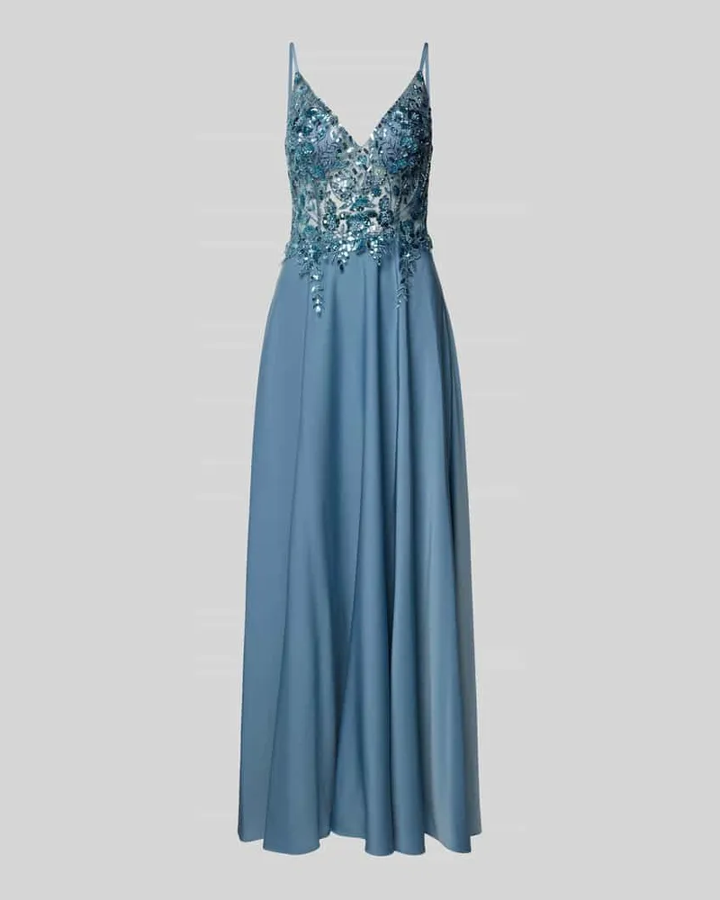 Laona Abendkleid mit floralem Pailettenbesatz Blau