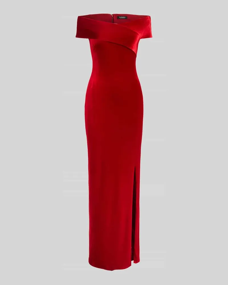 Ralph Lauren Abendkleid mit Carmenausschnitt Rot