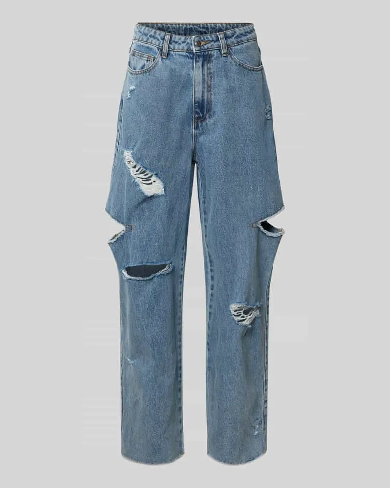 Karo Kauer Jeans im Destroyed-Look mit Cut Outs Hellblau