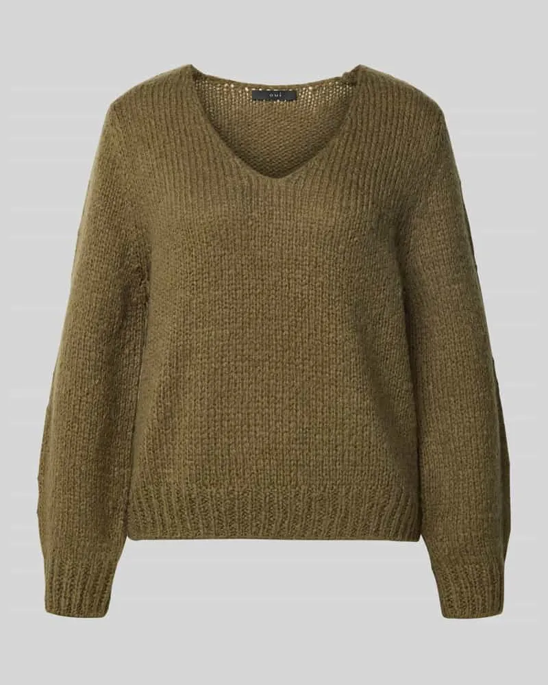 Oui  Strickpullover mit V-Ausschnitt Oliv