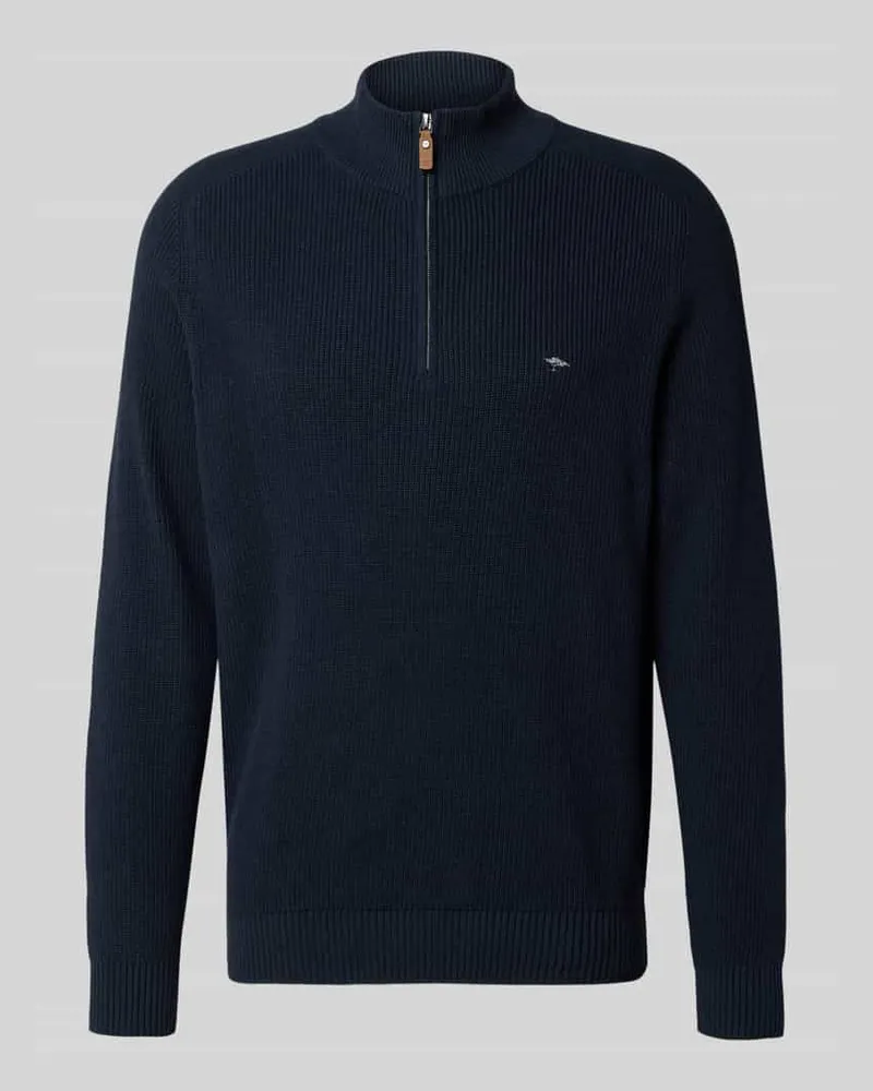 Fynch-Hatton Strickpullover mit Troyer-Kragen und Label-Stitching Marine