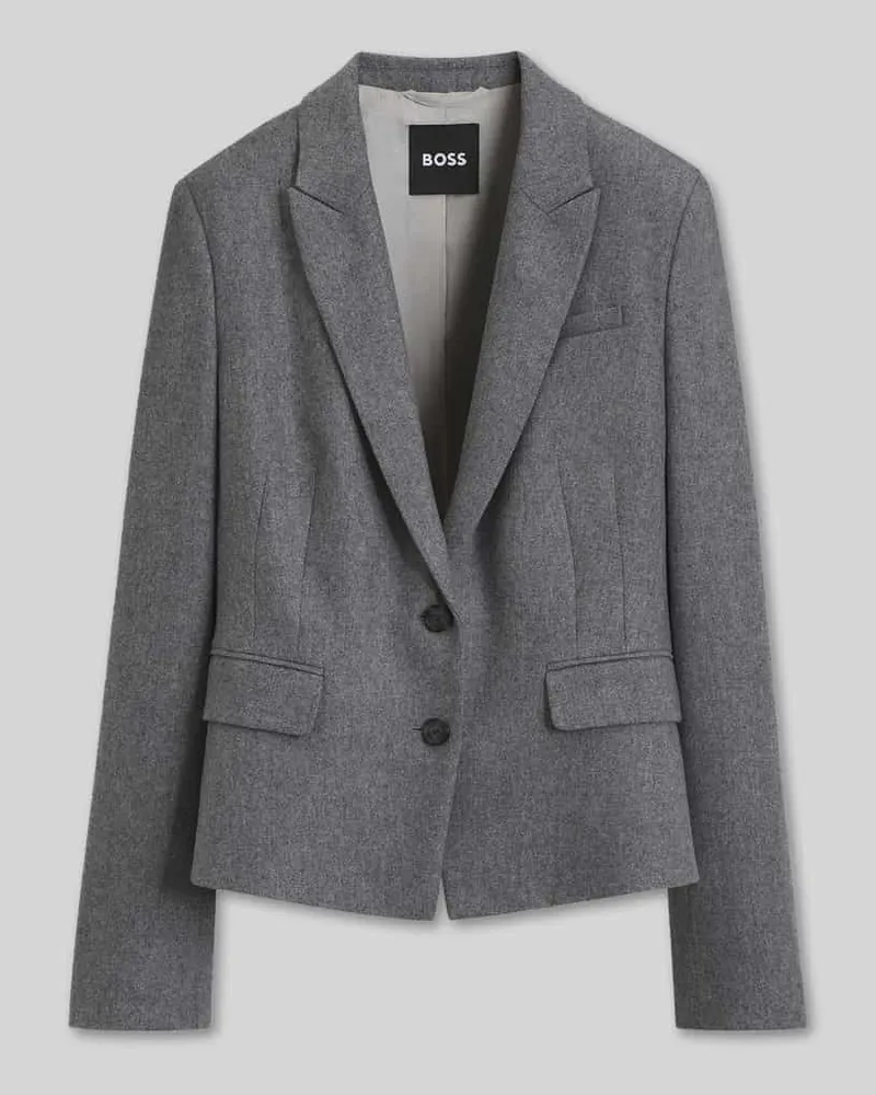HUGO BOSS Regular Fit Kurzblazer aus Wolle mit Label-Detail Hellgrau