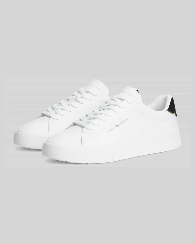 Tommy Hilfiger Sneaker aus Leder-Textil-Mix mit Label-Schriftzug Weiss