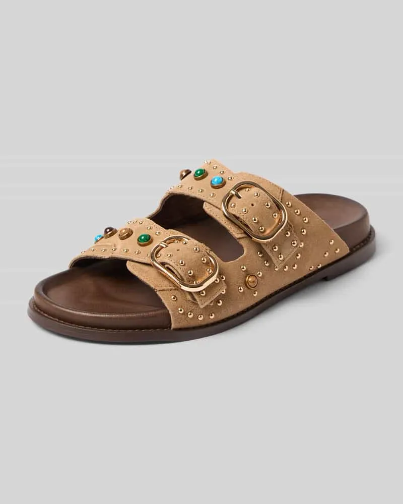 Inuovo Slipper aus echtem Leder mit Ziersteinbesatz Beige