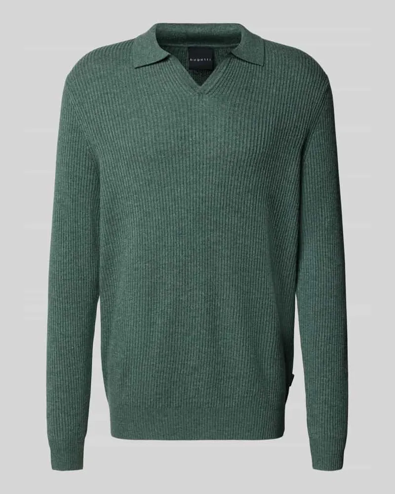 Bugatti Strickpullover mit Polokragen Khaki