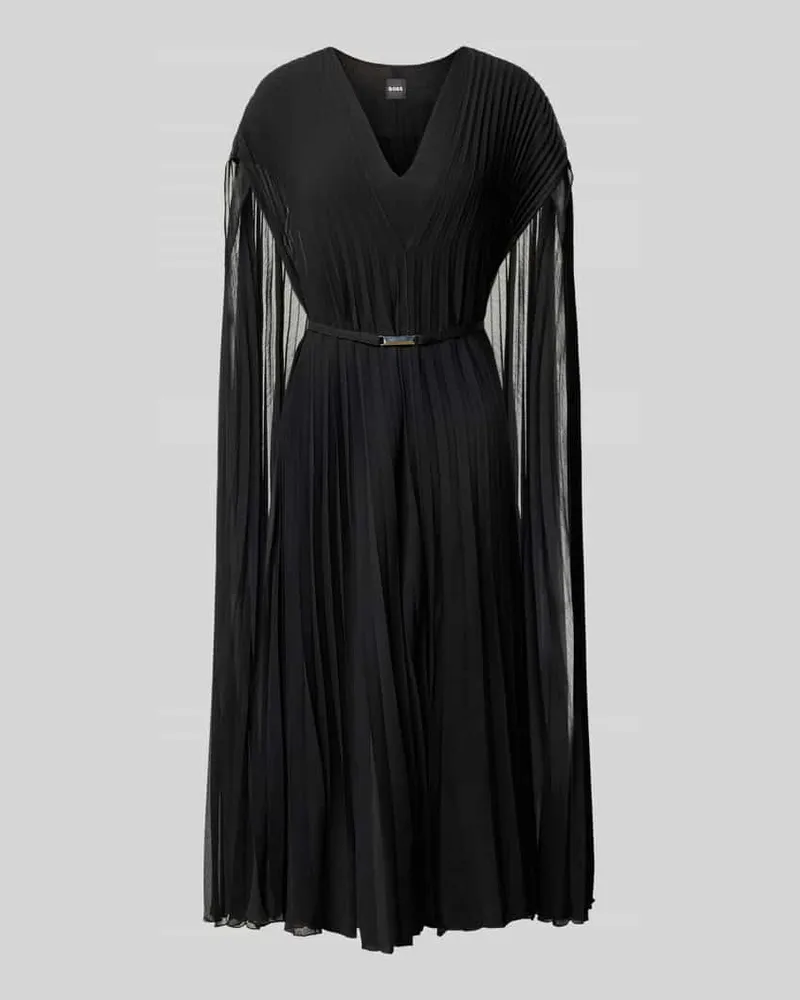 HUGO BOSS Regular Fit Chiffon-Kleid mit Overlay Modell 'DENNYA Black