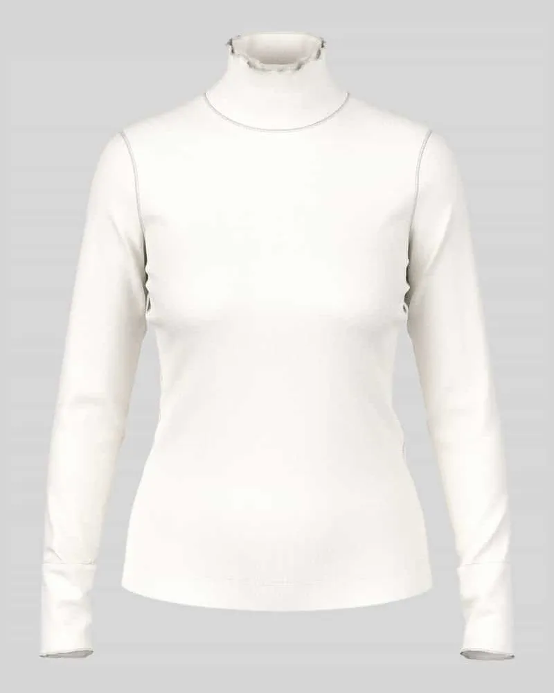 Marc Cain Slim Fit Langarmshirt mit Rüschenkragen Offwhite