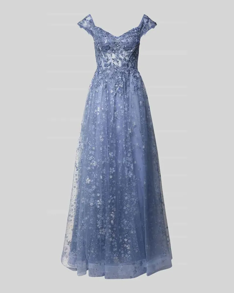 Unique Maxikleid mit Stitchings und Pailletten Blau