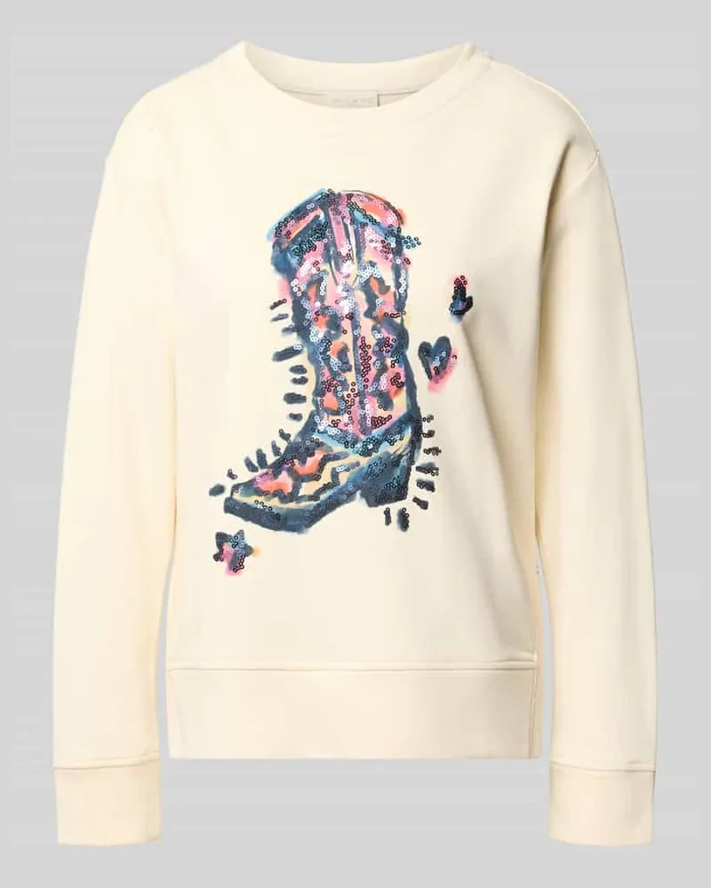Milano Italy Sweatshirt mit Motiv-Print und Pailletten Offwhite