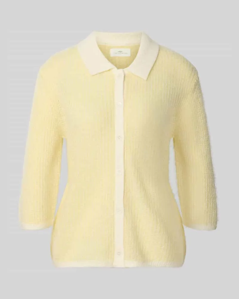 Fynch-Hatton Cardigan mit Woll-Anteil und Polokragen Hellgelb