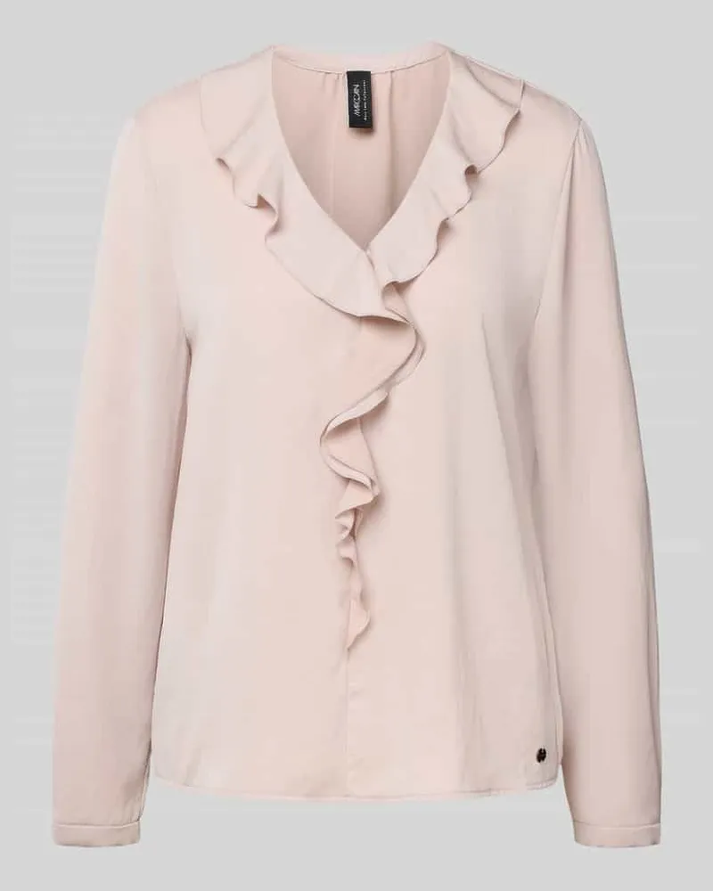 Marc Cain Regular Fit Bluse mit V-Ausschnitt und Volants Kitt