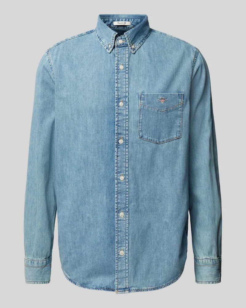 Gant Regular Fit Jeanshemd mit Button-Down-Kragen Hellblau