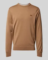 Lacoste Strickpullover aus reiner Wolle mit Logo-Patch Beige