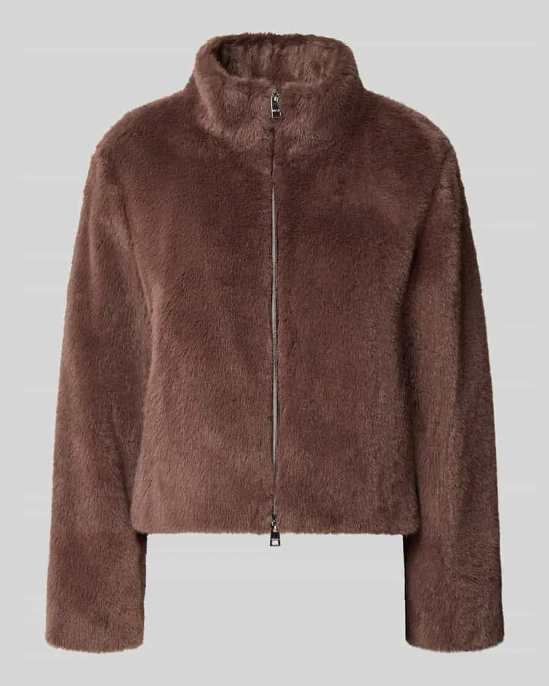 Marc Cain Jacke aus Kunstfell mit Zweiwege-Reißverschluss Mittelbraun