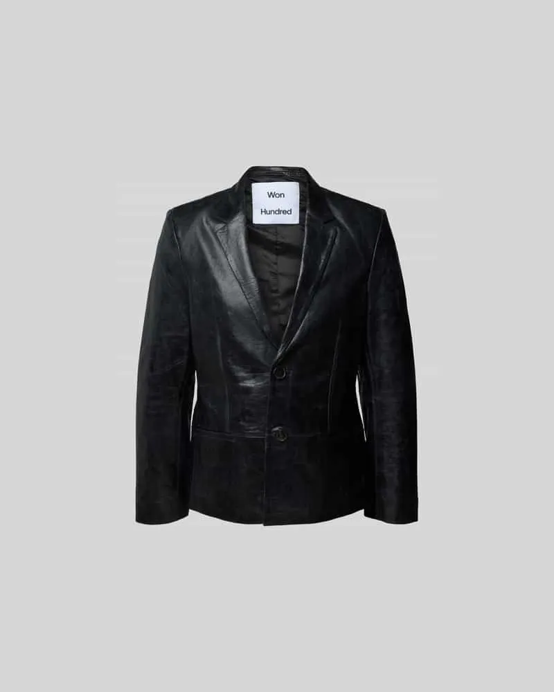 Won Hundred Blazer aus echtem Leder mit Reverskragen Black