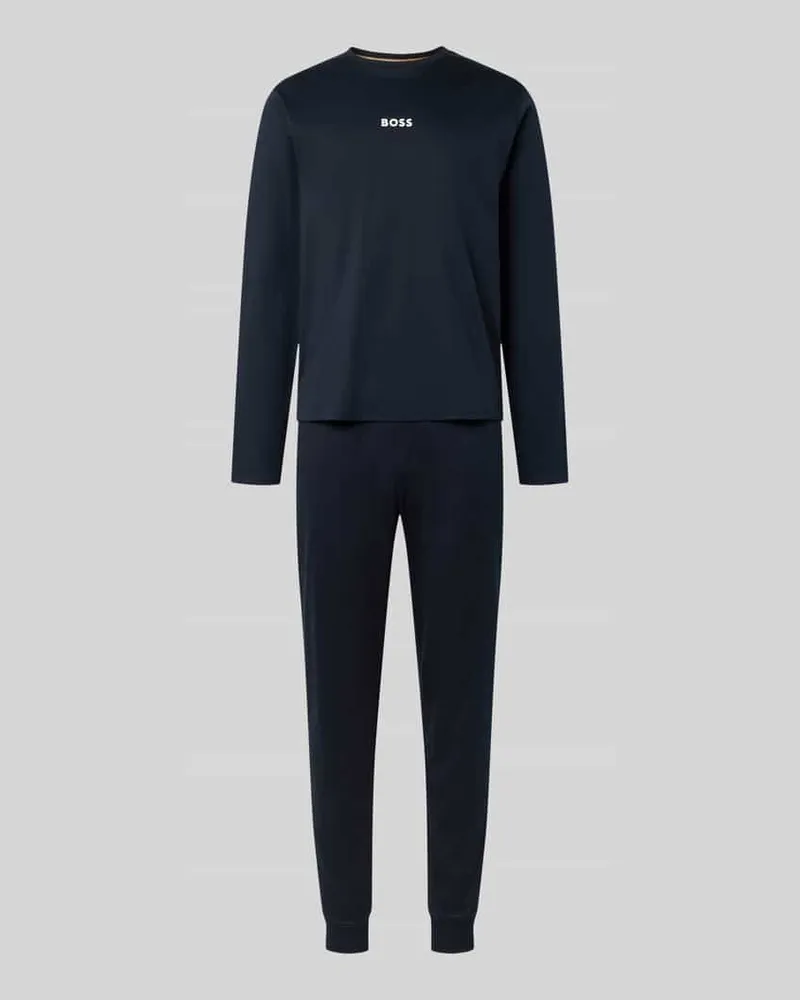 HUGO BOSS Regular Fit Pyjama aus reiner Baumwolle mit Geschenkbox Modell 'XMAS LONG SET Marine