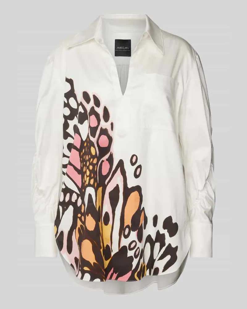 Marc Cain Regular Fit Bluse mit Umlegekragen Offwhite
