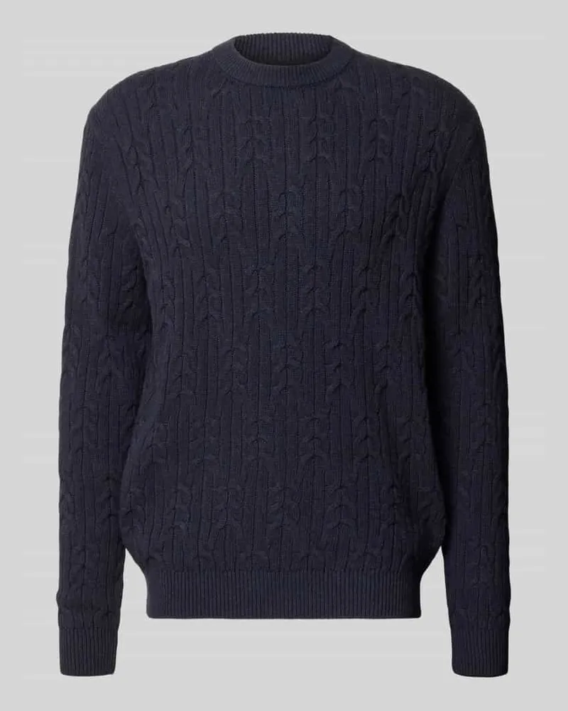 Fynch-Hatton Strickpullover aus Baumwoll-Woll-Mix mit Zopfmuster Marine
