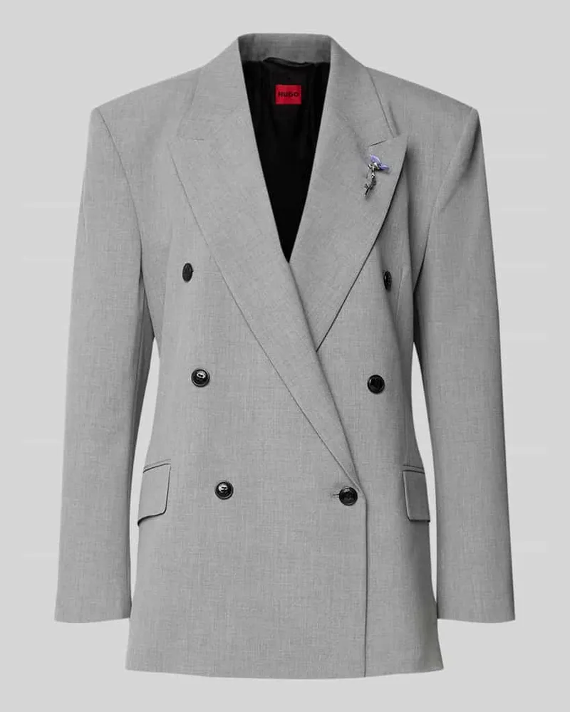 HUGO BOSS Regular Fit Longblazer mit Brosche Modell 'ANTEGI Hellgrau