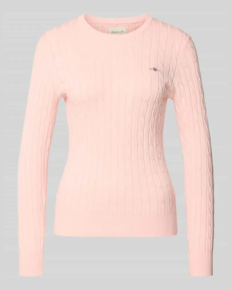Gant Strickpullover mit Zopfmuster und Label-Stitching Rosa